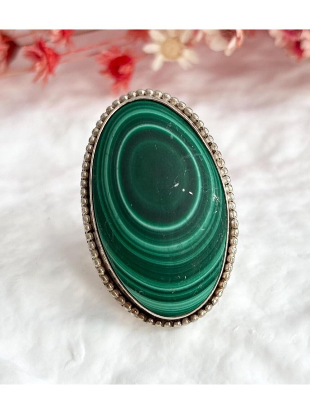 Southwest Style Malachite Gemstone Sterling Silver 925 Vintage Ring - sz 5.5